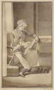Äiti opettaa pikkutyttöään lukemaan tekijältä Christoffer Wilhelm Eckersberg