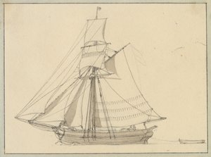 Slooppi purjeiden alla. tekijältä Christoffer Wilhelm Eckersberg