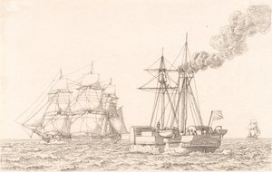 Höyrylaiva ja purjelaiva tekijältä Christoffer Wilhelm Eckersberg