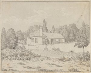 Jean Jacques Rousseaun talo Ermenonvillen palatsin puutarhassa tekijältä Christoffer Wilhelm Eckersberg