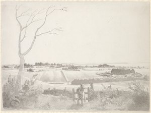 Maisema talonpojan kanssa kiven äärellä tekijältä Christoffer Wilhelm Eckersberg