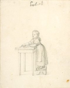 Pikkutyttö seisoo jakkaralla pöydän ääressä tekijältä Christoffer Wilhelm Eckersberg