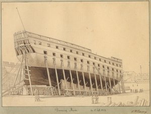 Linjalaiva Dronning Maria Stablenissa. tekijältä Christoffer Wilhelm Eckersberg
