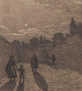 Kuunvalo tien päällä. Kuva "Lineaarinen perspektiivi", levy IV tekijältä Christoffer Wilhelm Eckersberg