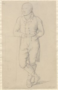 Muotokuva seisovasta miehestä, jalat ristissä, nojaten sohvaa vasten tekijältä Christoffer Wilhelm Eckersberg
