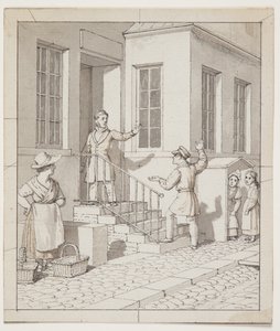 Väittely kadun portailla. Esiselvitys "Lineaarinen perspektiivi sovellettu maalaustaiteen", levy VII, 2 tekijältä Christoffer Wilhelm Eckersberg