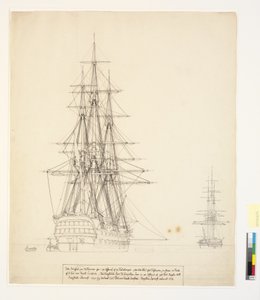 Venäjän linja-alus "Asow" ja fregatti ankkurissa Elsinoren teillä tekijältä Christoffer Wilhelm Eckersberg