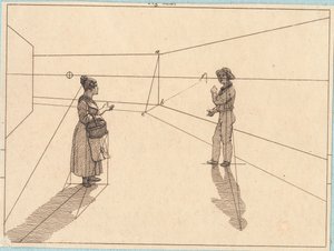 Dues figures en una construcció geomètrica. Il·lustració per a "Perspectiva lineal", Làmina IV finès tekijältä Christoffer Wilhelm Eckersberg