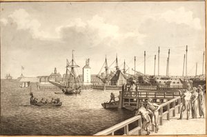 Näkymä Langelinieltä kohti Nyholmia, t.h. laivaston vuokraa tekijältä Christoffer Wilhelm Eckersberg