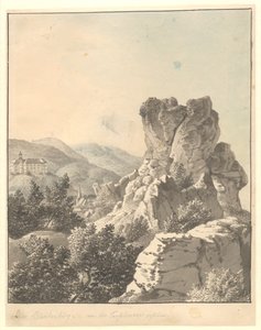 Näkymä Harzenista, Teufelsmauerista, taustalla Blankenburgin linna tekijältä Christoffer Wilhelm Eckersberg