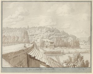 Näkymä Sevresistä vanhalle Seinen sillalle ja taustalla Saint Cloudin puisto tekijältä Christoffer Wilhelm Eckersberg