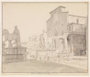 Näkymä Campidogliolle ja Santa Marialle Aracoelissa, Roomassa tekijältä Christoffer Wilhelm Eckersberg