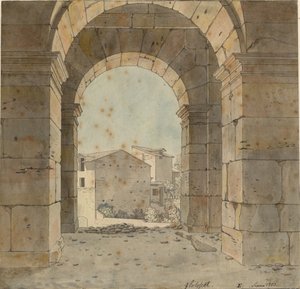 Näkymä pohjoiseen yhdestä Rooman Colosseumin toisen kerroksen kaarista tekijältä Christoffer Wilhelm Eckersberg