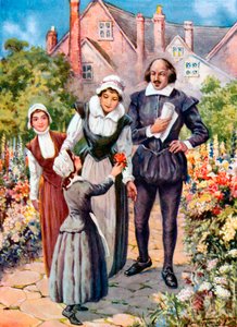 Shakespeare New Placen puutarhassa, Stratford-on-Avon (värilitro). tekijältä C. Dudley (after) Tennant