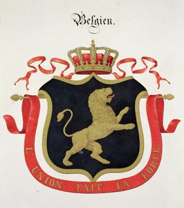 Belgian kuninkaallisen perheen käsivarret, Saksassa julkaistusta vesivärikokoelmasta, n. 1830-33 tekijältä C. Hildebrandt