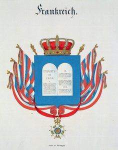Ranskan kunniamerkkiritarikunnan peruskirja ja riipus, Saksassa 1830-33 julkaistusta akvarellikokoelmasta. tekijältä C. Hildebrandt