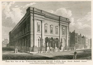 Länsinäkymä Theatre Royalille, Drury Lane, Lontoo, Great Russell Streetiltä