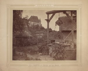 Heidelberg - Näkymä linnalle puutarhasta, n. 1870 (albumipainatus korttitelineessä) tekijältä C. M. Eckert