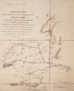 Sotilaskartta kenraalimajuri Medowsin komentaman suuren armeijan marsseista ja leireistä 26. toukokuuta ja 14. joulukuuta 1790 välisenä aikana. tekijältä C. Mackenzie