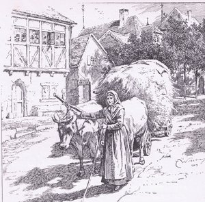 Härkien vetämät kärryt jyrisivät hiljaisilla kaduilla , The Child of the Air -pub.by Duckworth tekijältä C. Wilhelm