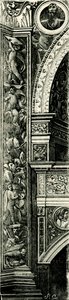 Callisto Piazzan (n. 1500-1561 tai 1562) koristeltu pilasterinauha, Tempio Civico della Beata Vergine Incoronata (kruunatun Neitsyt Marian temppeli), Lodi, Lombardia, Italia, puupiirros