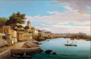 Näkymä Genesin satamaan (Genovan satama, Italia) Cambiason maalaus (1800-luku) Genes, Galleria d