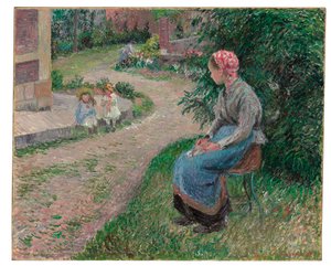 Palvelija istuu puutarhassa Eragnyssa, 1884 tekijältä Camille Jacob Pissarro