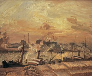 Puun purku, Quai de la Bourse, auringonlasku, 1898. tekijältä Camille Jacob Pissarro