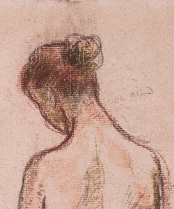 Naisen täyspitkä seisova alastonkuva takaapäin tekijältä Camille Jacob Pissarro