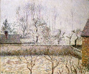 Maisema huurteen ja sumun kanssa, Eragny; Paysage, Givre et Brume, Eragny, tekijältä Camille Jacob Pissarro
