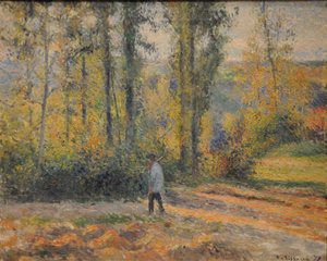 Maisema metsästäjän kanssa, Pontoisen maisema Pontoisessa metsästäjän kanssa, 1879 tekijältä Camille Jacob Pissarro