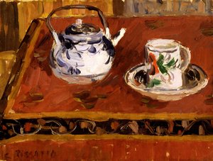 Asetelma, kuppi ja teekannu, 1899. tekijältä Camille Jacob Pissarro
