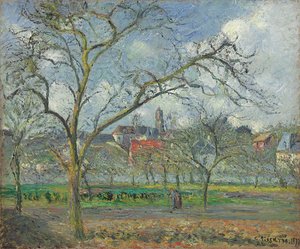 Hedelmätarha Saint-Ouen-l"Aumonessa talvella; hedelmätarha Saint-Ouen-l"Aumonessa talvella, 1877 tekijältä Camille Jacob Pissarro