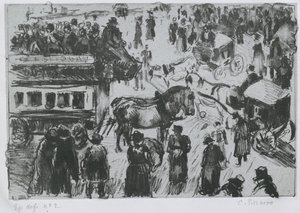 Place du Havre, Pariisi, n. 1897 (litografia sinkillä) tekijältä Camille Jacob Pissarro
