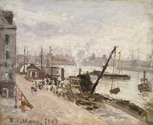 Le Havren laituri, 1903 (öljy batistille) tekijältä Camille Jacob Pissarro