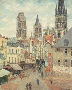 Rue de l "epicerie Rouenissa, harmaana aamuna 1898 tekijältä Camille Jacob Pissarro