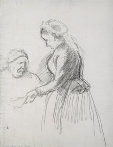 Tutkimus taiteilijan äidistä piikansa kanssa (hiili paperilla) tekijältä Camille Jacob Pissarro
