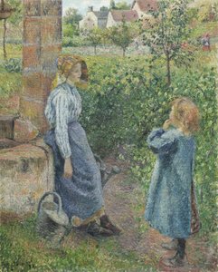 Nainen ja lapsi kaivolla, 1882 tekijältä Camille Jacob Pissarro