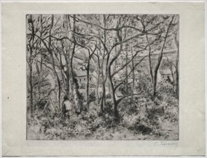 Metsäinen maisema LHermitagessa, Pontoisessa, 1879. tekijältä Camille Jacob Pissarro
