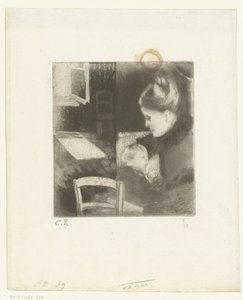 Hoitava nainen Enfant têtant sa mère tekijältä Camille Jacob Pissarro