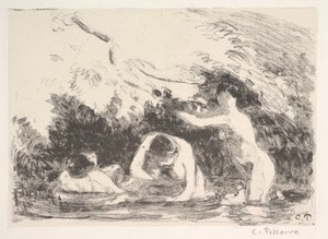 Kylpejät metsäisten rantojen varjossa, 1894. tekijältä Camille Jacob Pissarro
