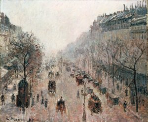 Boulevard Montmartre sumuisena aurinkoisena aamuna, 1897 tekijältä Camille Jacob Pissarro