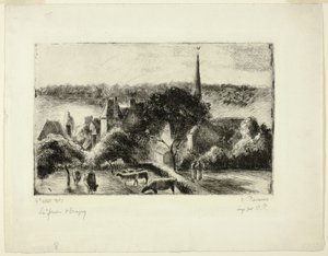 Kirkko ja maatila Éragnyssa tekijältä Camille Pissarro