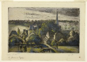 Kirkko ja maatila Éragnyssa tekijältä Camille Pissarro