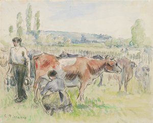 Koostumustutkimus lypsykohtauksesta Eragny-sur-Eptessä, 1884 tekijältä Camille Pissarro