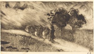 Lehmien paimentaminen hämärässä Vachere illalla, n. 1890. tekijältä Camille Pissarro