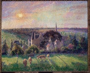 Maisema Eragnyssa, kirkko ja maatila Camille Pissarron (1830-1903) maalaus 1895 Su. 0,6x0,73 m Pariisi, musee d