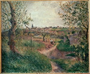 Le Chemin des Mathurins peltojen halki, Pontoise (öljy kankaalle) tekijältä Camille Pissarro