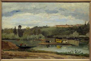 Lautta Varenne Saint Hilairessa (Saint-Hilaire) Camille Pissarron (1830-1903) maalaus 1864 Koko 0,27x0,41 m Pariisi, museo d