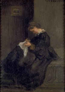 Rouva Pissarro ompelu, c1860 tekijältä Camille Pissarro